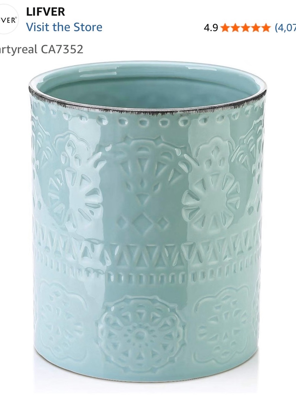Aqua Embossed Ceramic Kitchen Utensil Holder